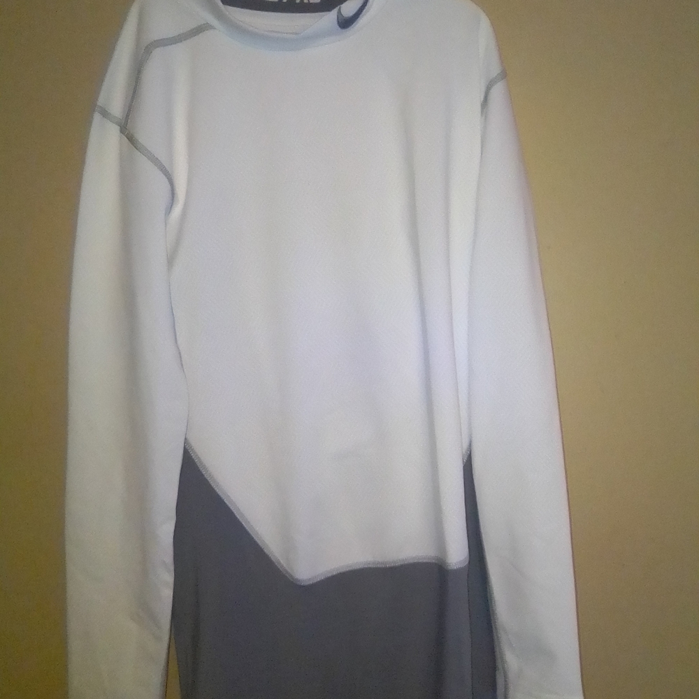 Nike Pro White and Gray Long Sleeve Top